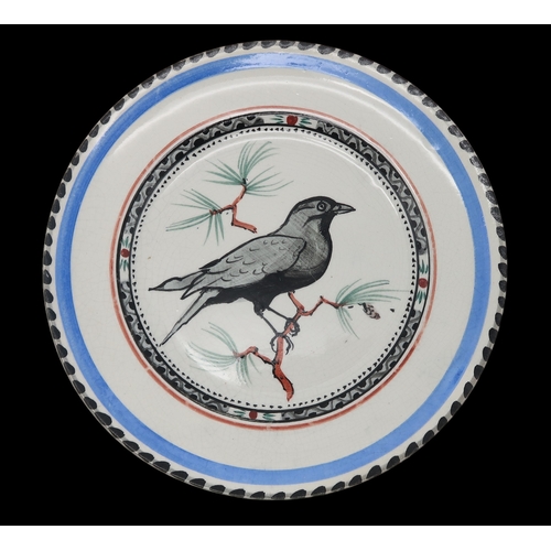 2238 - WILLIAM MILES JOHNSTON (1893-1974)A Zoo Pottery plate depicting a Jackdaw, painted marks and title t... 