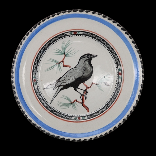 2238 - WILLIAM MILES JOHNSTON (1893-1974)A Zoo Pottery plate depicting a Jackdaw, painted marks and title t... 