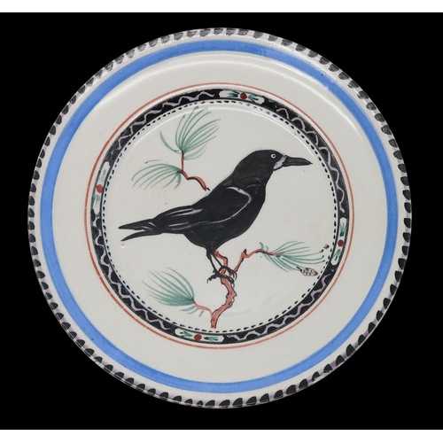 2239 - WILLIAM MILES JOHNSTON (1893-1974)A Zoo Pottery plate depicting a Rook, painted marks and title to b... 