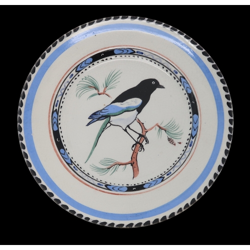 2240 - WILLIAM MILES JOHNSTON (1893-1974)A Zoo Pottery plate depicting a Magpie, painted marks and title to... 