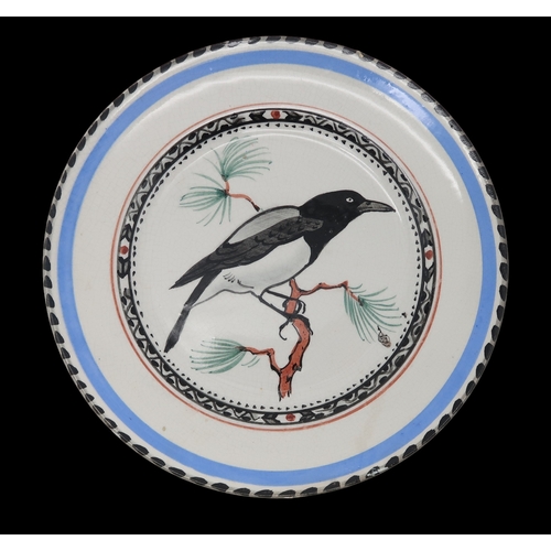 2242 - WILLIAM MILES JOHNSTON (1893-1974)A Zoo Pottery plate depicting a Hooded Crow, painted marks and tit... 