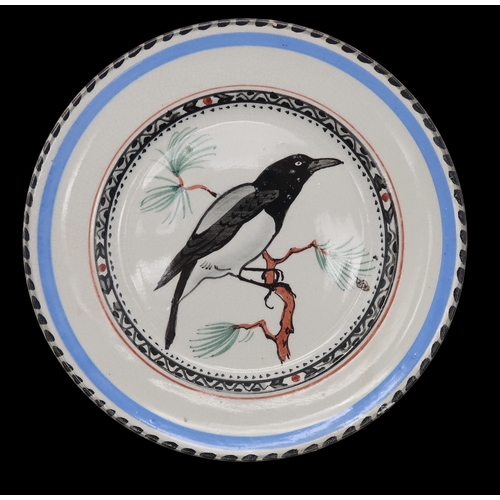 2242 - WILLIAM MILES JOHNSTON (1893-1974)A Zoo Pottery plate depicting a Hooded Crow, painted marks and tit... 