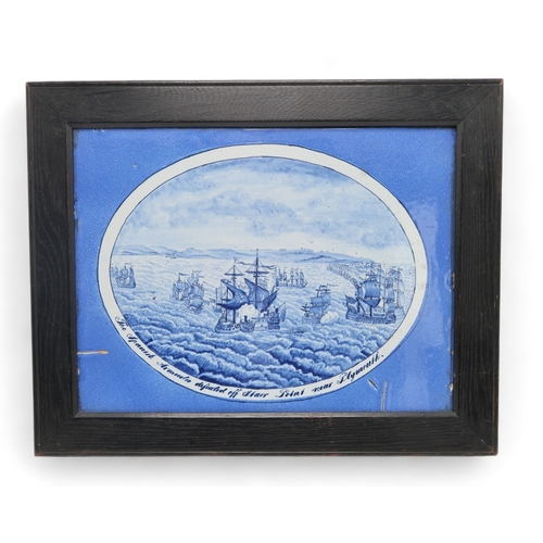 2249 - A MAKKUM DELFT PLAQUEhand painted with The Spanish Armada defeated off Starr Point near Plymouth, 42... 