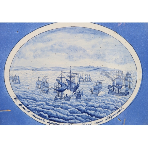 2249 - A MAKKUM DELFT PLAQUEhand painted with The Spanish Armada defeated off Starr Point near Plymouth, 42... 