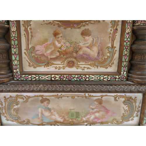 2259 - A LATE 19TH CENTURY FRENCH CHIMING MANTEL CLOCKwith champleve enamel and painted porcelain panels de... 