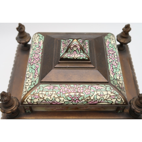 2259 - A LATE 19TH CENTURY FRENCH CHIMING MANTEL CLOCKwith champleve enamel and painted porcelain panels de... 