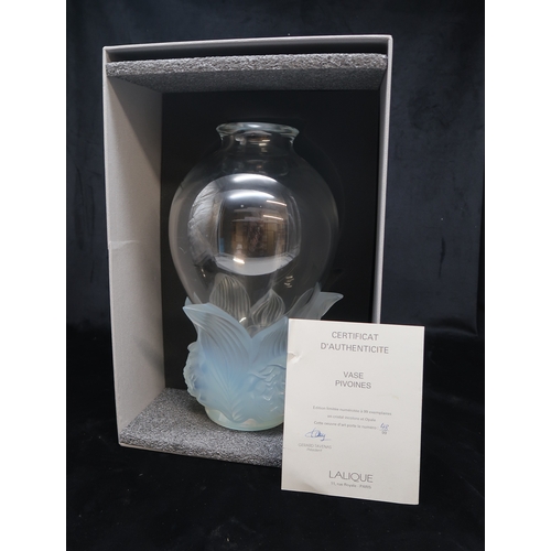 2262 - A LALIQUE LIMITED EDITION PIVOINES (PEONIES) VASEthe clear glass body with opalescent moulded flower... 