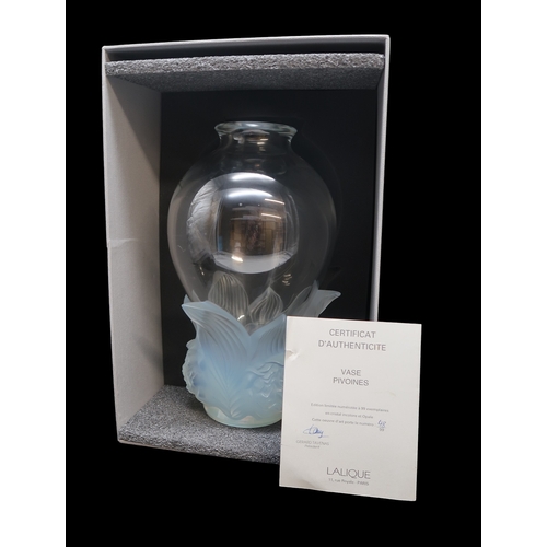 2262 - A LALIQUE LIMITED EDITION PIVOINES (PEONIES) VASEthe clear glass body with opalescent moulded flower... 