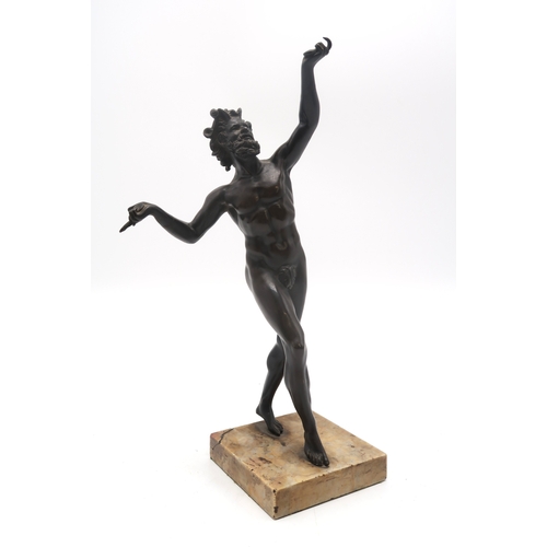 2266 - A GRAND TOUR STYLE BRONZEmodelled as the Dancing Faun of Pompeii, upon marble base, 34cm high... 