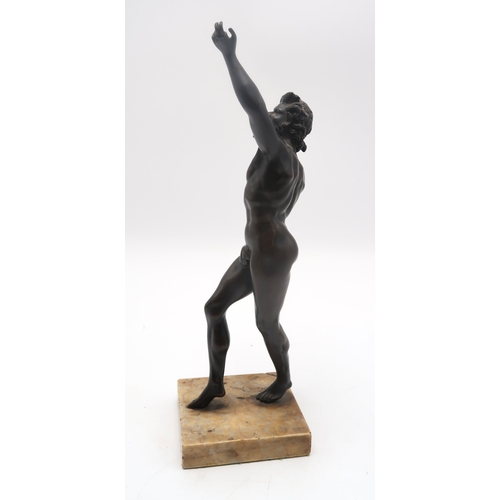 2266 - A GRAND TOUR STYLE BRONZEmodelled as the Dancing Faun of Pompeii, upon marble base, 34cm high... 