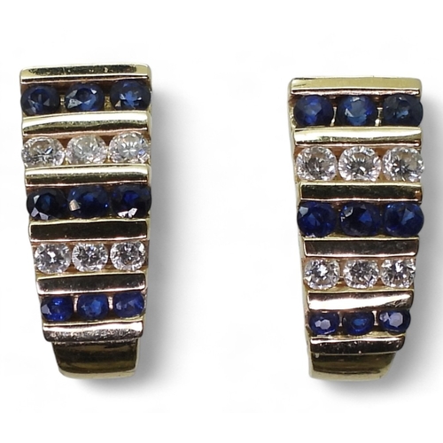 2816 - SAPPHIRE & DIAMOND EARRINGSset with alternate rows of sapphires and brilliant cut diamonds with ... 