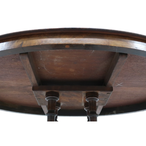 2016 - A VICTORIAN WALNUT OVAL  CENTRE TABLE oval top with quarter match veneer with boxwood and ebony inla... 