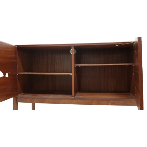 2077 - A MID 20TH CENTURY MACASSAR MEREDEW SIDEBOARD with four graduating drawers flanked by pair of cabine... 