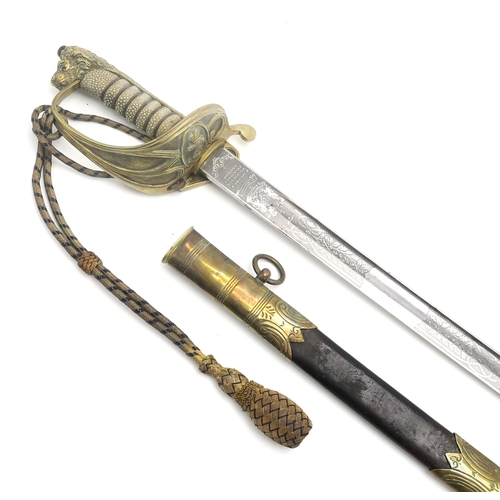 2610 - AN ATTRIBUTED 1846 PATTERN ROYAL NAVAL OFFICER'S SWORDThe folding inner guard engraved 