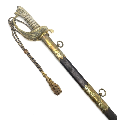 2610 - AN ATTRIBUTED 1846 PATTERN ROYAL NAVAL OFFICER'S SWORDThe folding inner guard engraved 