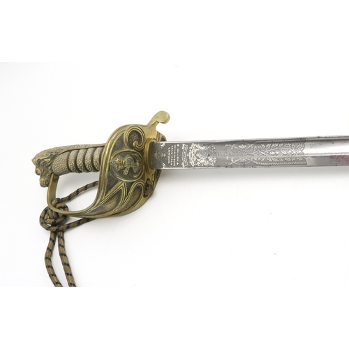 2610 - AN ATTRIBUTED 1846 PATTERN ROYAL NAVAL OFFICER'S SWORDThe folding inner guard engraved 