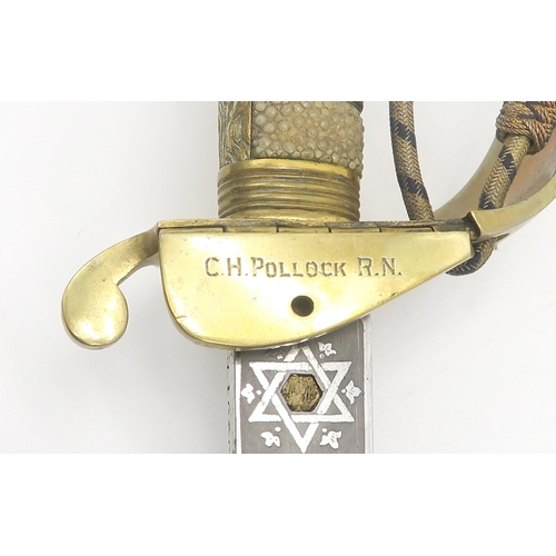 2610 - AN ATTRIBUTED 1846 PATTERN ROYAL NAVAL OFFICER'S SWORDThe folding inner guard engraved 