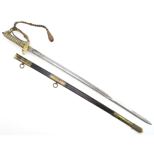 2610 - AN ATTRIBUTED 1846 PATTERN ROYAL NAVAL OFFICER'S SWORDThe folding inner guard engraved 