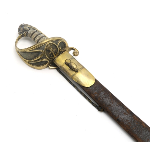 2611 - AN 1827 PATTERN ROYAL NAVAL OFFICER'S SWORDThe pipe-backed blade with spear point, measuring approx.... 