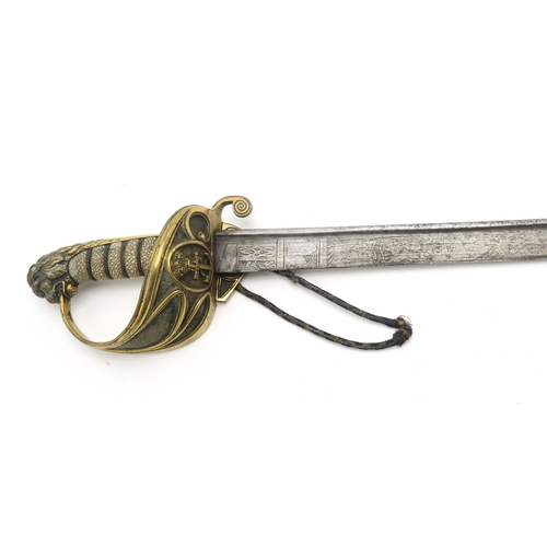 2611 - AN 1827 PATTERN ROYAL NAVAL OFFICER'S SWORDThe pipe-backed blade with spear point, measuring approx.... 