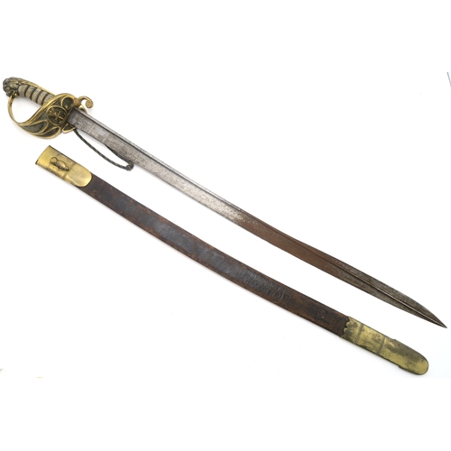 2611 - AN 1827 PATTERN ROYAL NAVAL OFFICER'S SWORDThe pipe-backed blade with spear point, measuring approx.... 