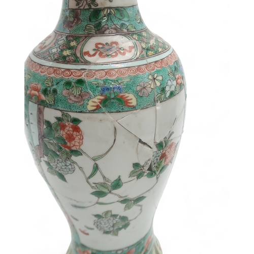 2400 - A PAIR OF CHINESE FAMILLE VERTE BALUSTER VASES painted with panels of flowers within bands of butter... 