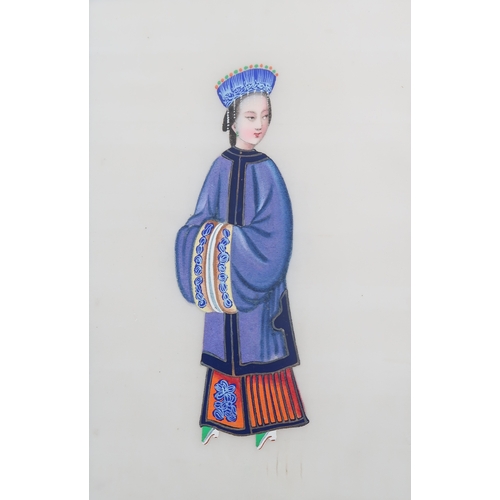 2413 - A CHINESE EXPORT PORTRAIT ALBUM painted with twelve portraits of courtiers, 18 x 12cm in original bi... 