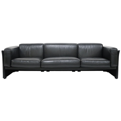 2084 - A 20TH CENTURY CASSINA THREE SEATER SETTEEwith black leather upholstered cushions on leather upholst... 