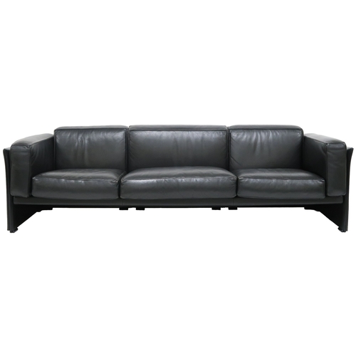 2084 - A 20TH CENTURY CASSINA THREE SEATER SETTEEwith black leather upholstered cushions on leather upholst... 