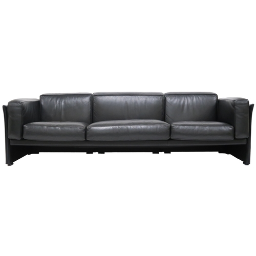 2084 - A 20TH CENTURY CASSINA THREE SEATER SETTEEwith black leather upholstered cushions on leather upholst... 