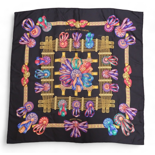 2676 - AN HERMES LES RUBANS DU CHEVAL SILK SCARFdesigned by Joachim Metz circa 1993, approx 87 x 87cm, with... 