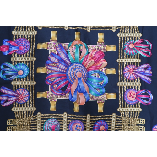 2676 - AN HERMES LES RUBANS DU CHEVAL SILK SCARFdesigned by Joachim Metz circa 1993, approx 87 x 87cm, with... 