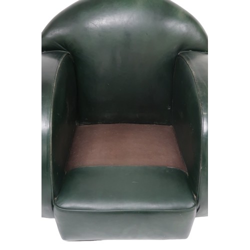 2087 - AN EARLY 20TH CENTURY ART DECO HUMPBACKED THREE PIECE SUITE each with green leather upholstery and t... 