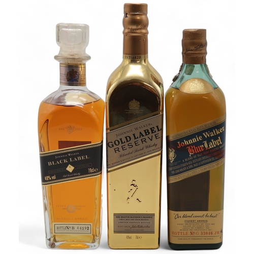 2695B - JOHNNIE WALKER SCOTCH WHISKY Blue Label Bottle number No. G 33046 JW 43° 0.75 liltro, Black Label Bo... 