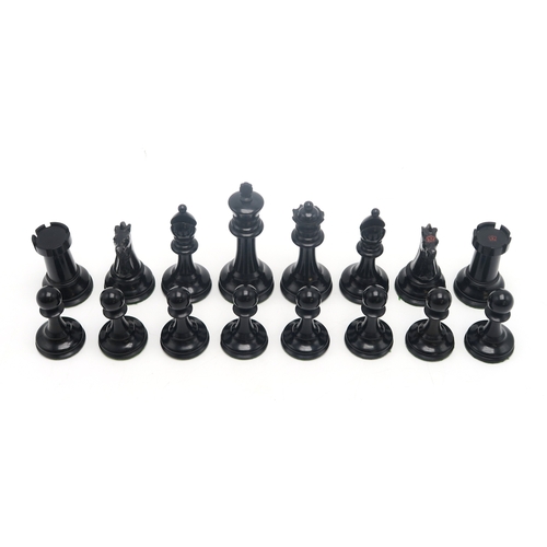 2664 - A SET OF STAUNTON CHESSMENIn boxwood and ebony, with weighted bases, the knights and castles marked ... 