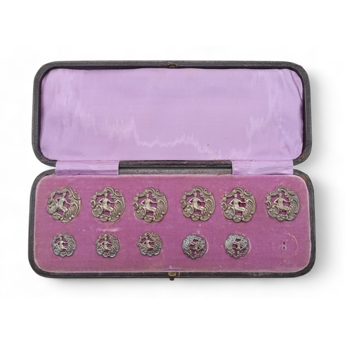 2530 - A CASED SET OF LATE-VICTORIAN SILVER BUTTONSby Levi & Salaman, Birmingham 1900, with pierced rep... 