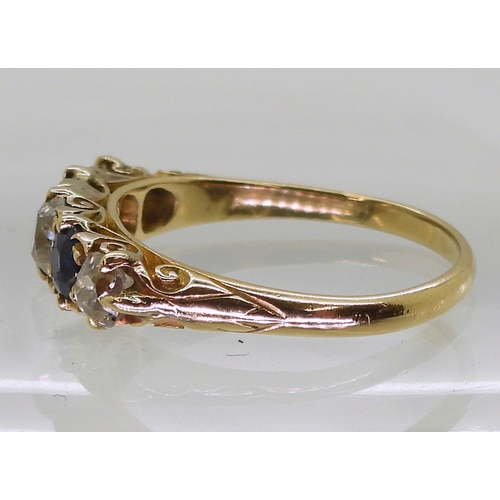 2832 - A FIVE STONE RINGset with two oval cut sapphires and three old cut diamonds with an estimated approx... 