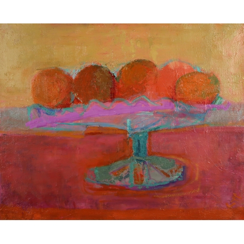 2959 - FLORENCE JAMIESON (SCOTTISH 1925-2019)ORANGESOil on canvas, signed with initials, signed and inscrib... 