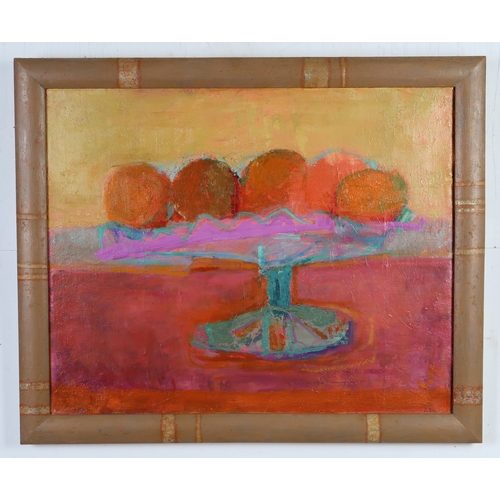 2959 - FLORENCE JAMIESON (SCOTTISH 1925-2019)ORANGESOil on canvas, signed with initials, signed and inscrib... 