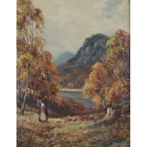 2978 - TOMSON LAING (SCOTTISH fl.1890-1904)GATHERING STICKS Oil on panel, signed lower right, 19 x 15cm (7.... 