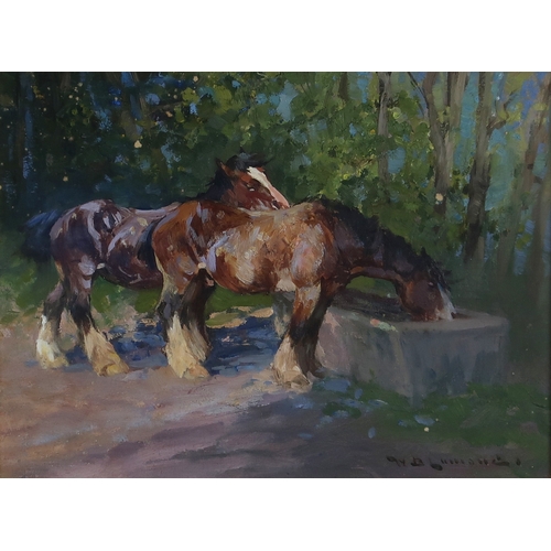 2979 - WILLIAM BRADLEY LAMOND RBA (SCOTTISH 1857-1924)HORSES WATERINGOil on panel, signed lower right, 18 x... 