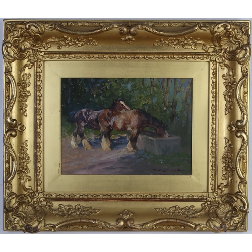 2979 - WILLIAM BRADLEY LAMOND RBA (SCOTTISH 1857-1924)HORSES WATERINGOil on panel, signed lower right, 18 x... 