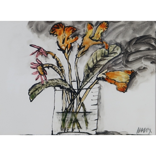 2988 - JACK KNOX RSA RSW RGI (SCOTTISH 1936-2015)FLOWERS IN A GLASSInk and watercolour, signed lower right,... 