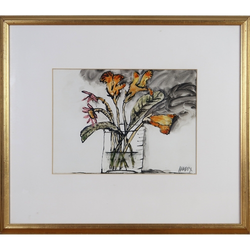 2988 - JACK KNOX RSA RSW RGI (SCOTTISH 1936-2015)FLOWERS IN A GLASSInk and watercolour, signed lower right,... 