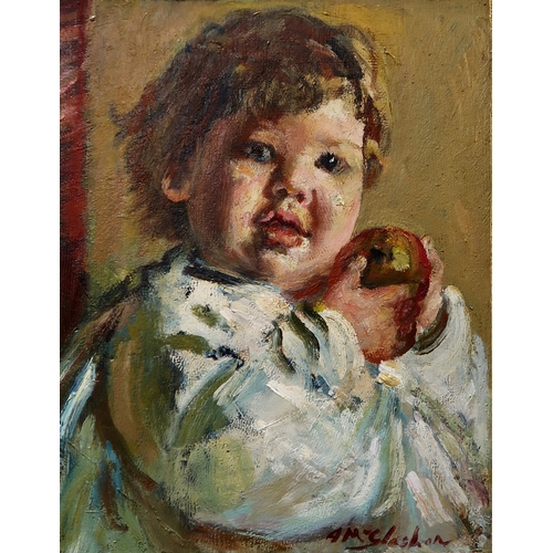 2989 - ARCHIBALD A. MCGLASHAN RSA (SCOTTISH 1888-1980)CHILD WITH APPLEOil on board, signed lower right, 41 ... 