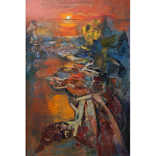 2990 - DANNY FERGUSON (SCOTTISH 1925-1993)SUNSET ROCKSOil on canvas, signed verso, 75 x 49cm (29.50 x 19.25... 