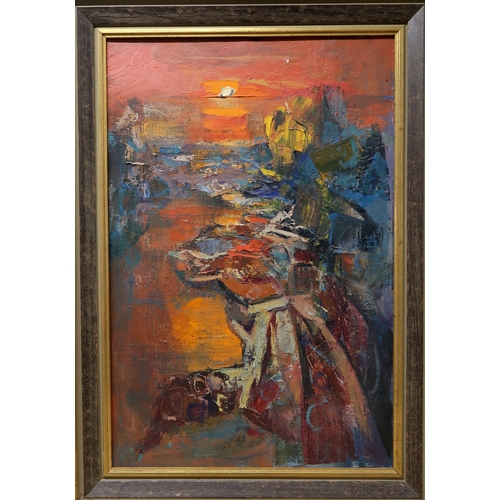 2990 - DANNY FERGUSON (SCOTTISH 1925-1993)SUNSET ROCKSOil on canvas, signed verso, 75 x 49cm (29.50 x 19.25... 