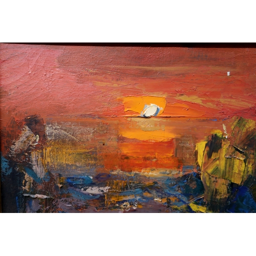 2990 - DANNY FERGUSON (SCOTTISH 1925-1993)SUNSET ROCKSOil on canvas, signed verso, 75 x 49cm (29.50 x 19.25... 