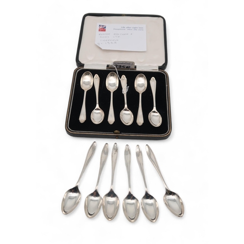 275B - A cased set of silver spoons, by Cooper Brother & Sons, Sheffield, and another loose set, 167gms... 