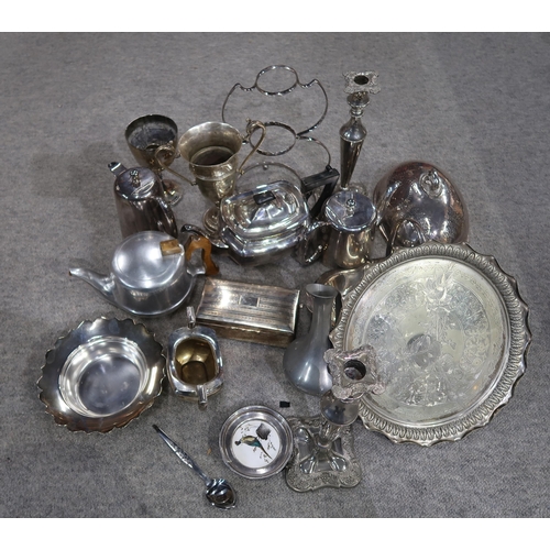 296F - A large collection of EPNS including tea sets, loose cutlery, baskets, candlesticks, dishes,hotelwar... 